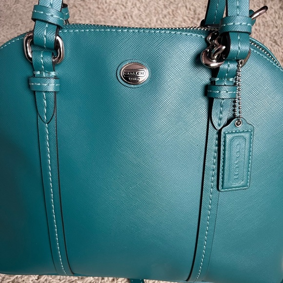 Coach Peyton Teal Green Leather Bag - Picture 8 of 10